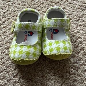 Vibrant bright green herringbone print - Mary Jane Baby Walker Shoes - Rileyroos